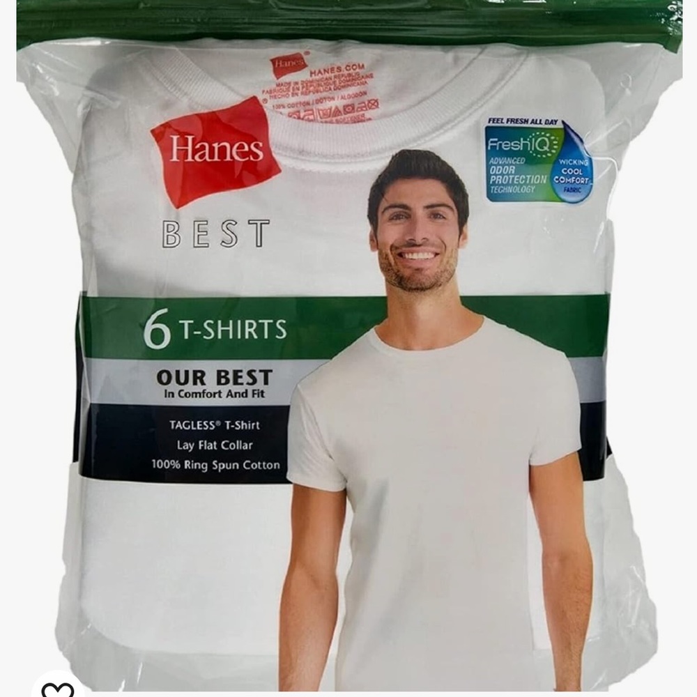 New Hanes 6 pack Men's 100% Ring Spun Cotton Tagless T-Shirts White